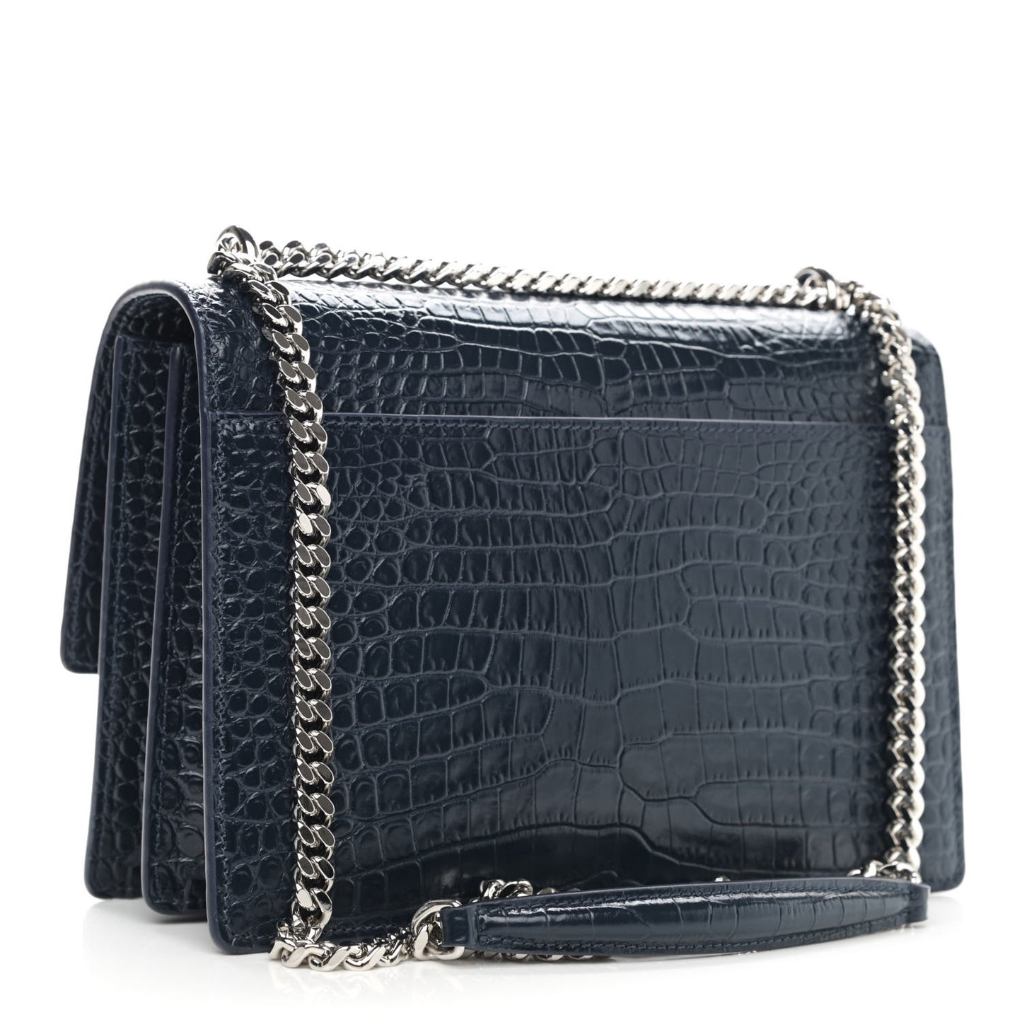 Calfskin Crocodile Embossed Medium Monogram Sunset Navy