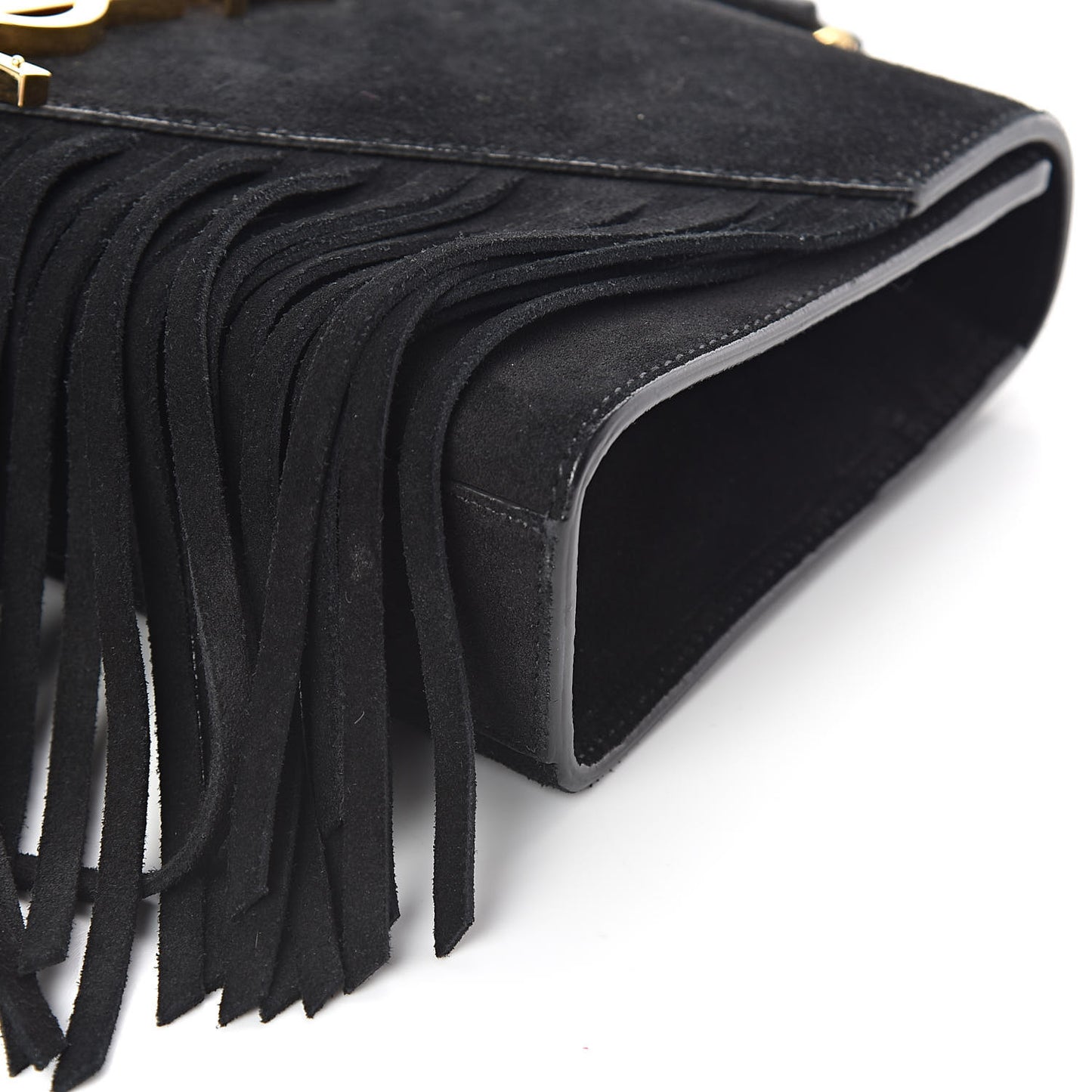 Suede Fringe Small Monogram Satchel Black