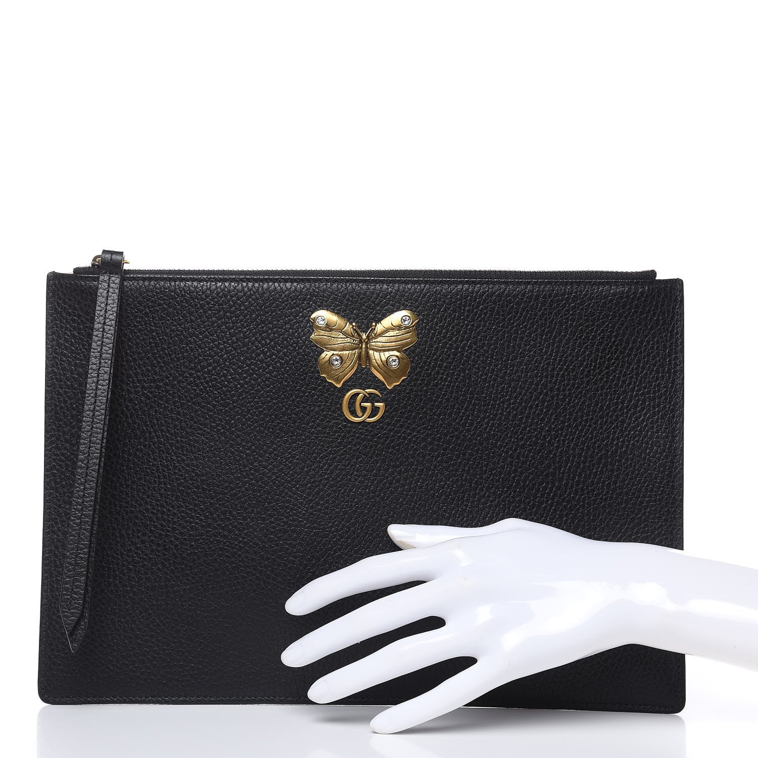 Gucci Pebbled Calfskin Butterfly Zip Pouch Black 2 of 7