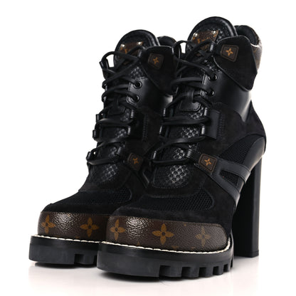 Louis Vuitton Suede Calfskin Monogram Star Trail Ankle Boots 39 Black 3 of 8