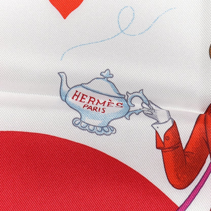 Hermes Silk Tea Time Scarf 70 White Framboise Rouge 4 of 5