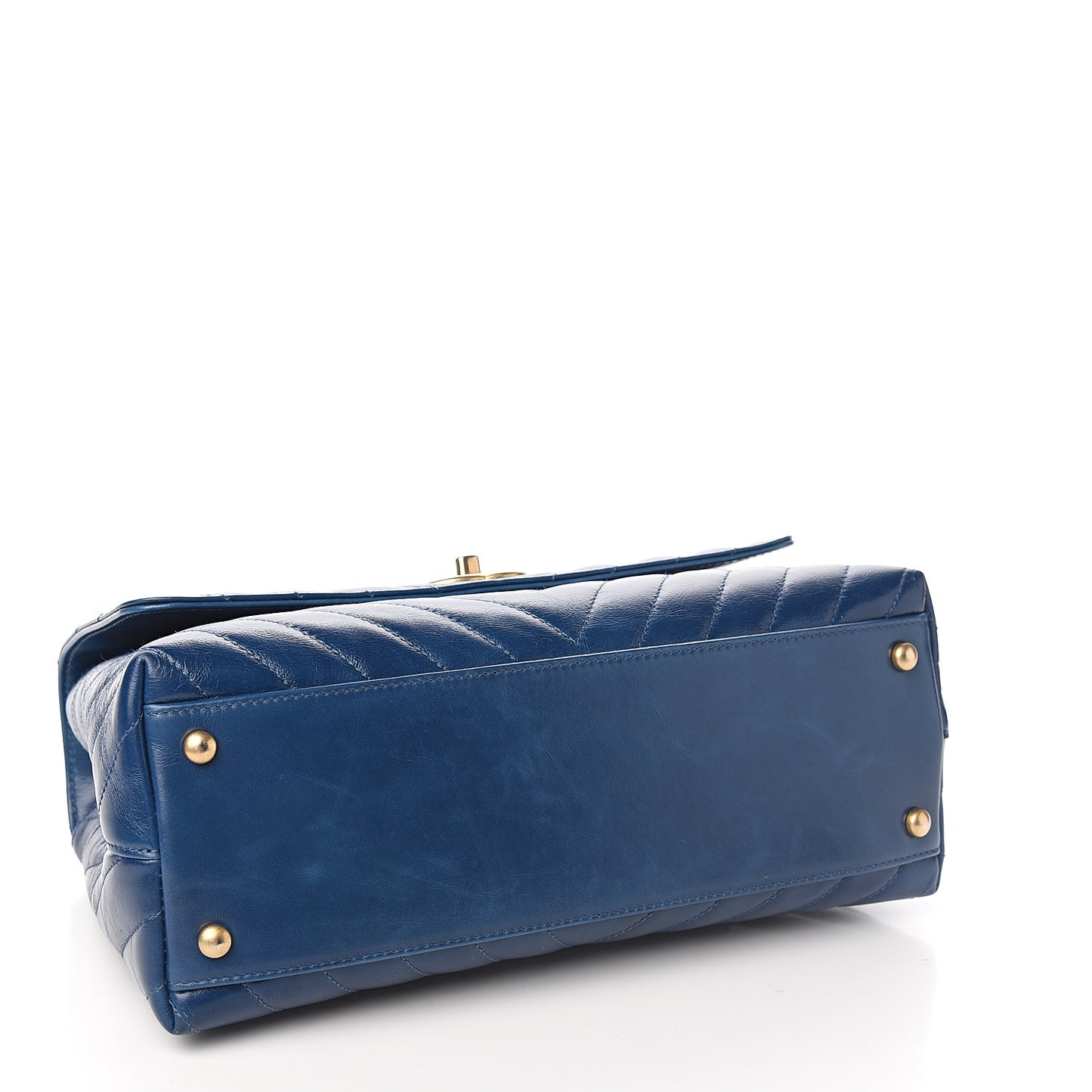 Calfskin Chevron Quilted Small Coco Handle Flap Blue