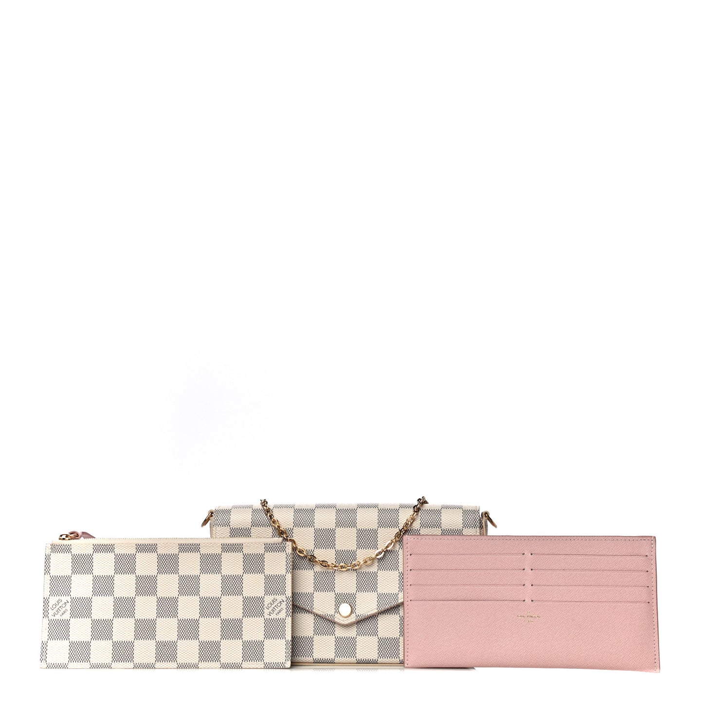 Damier Azur Pochette Felicie Chain Wallet Rose Ballerine