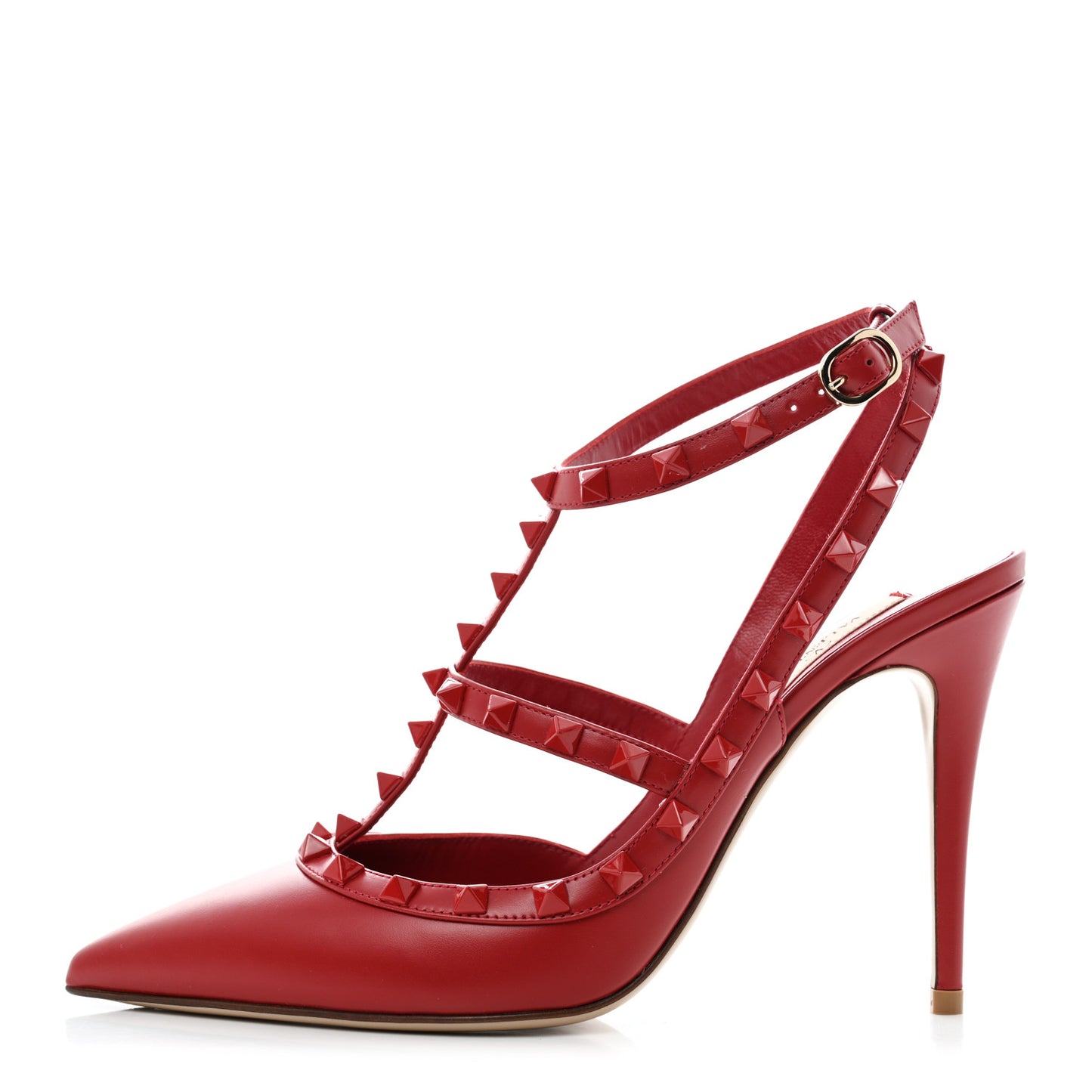 Calfskin Lacquered Monochrome Rockstud Ankle Strap 100mm Pumps 40 Rosso Valentino