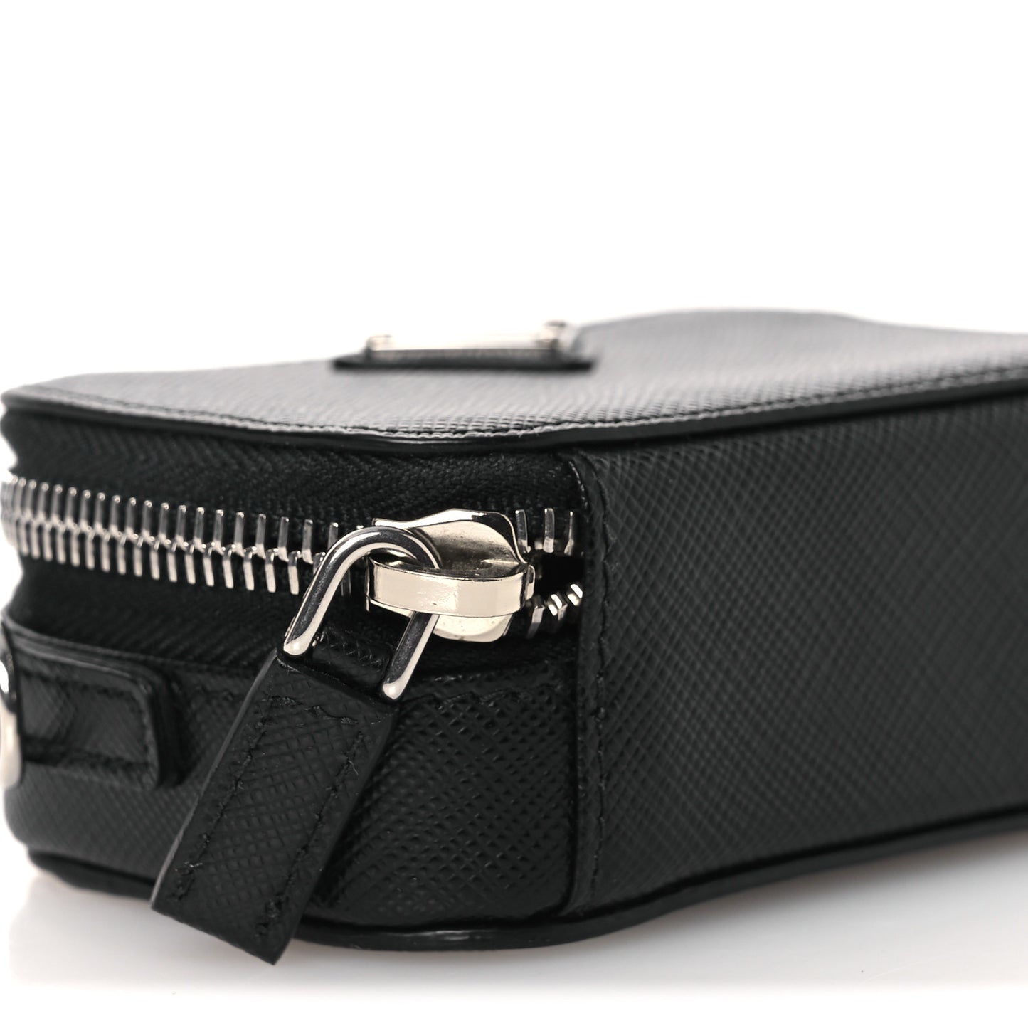 Saffiano Travel Metal Triangle Logo Mini Pouch Shoulder Bag Black