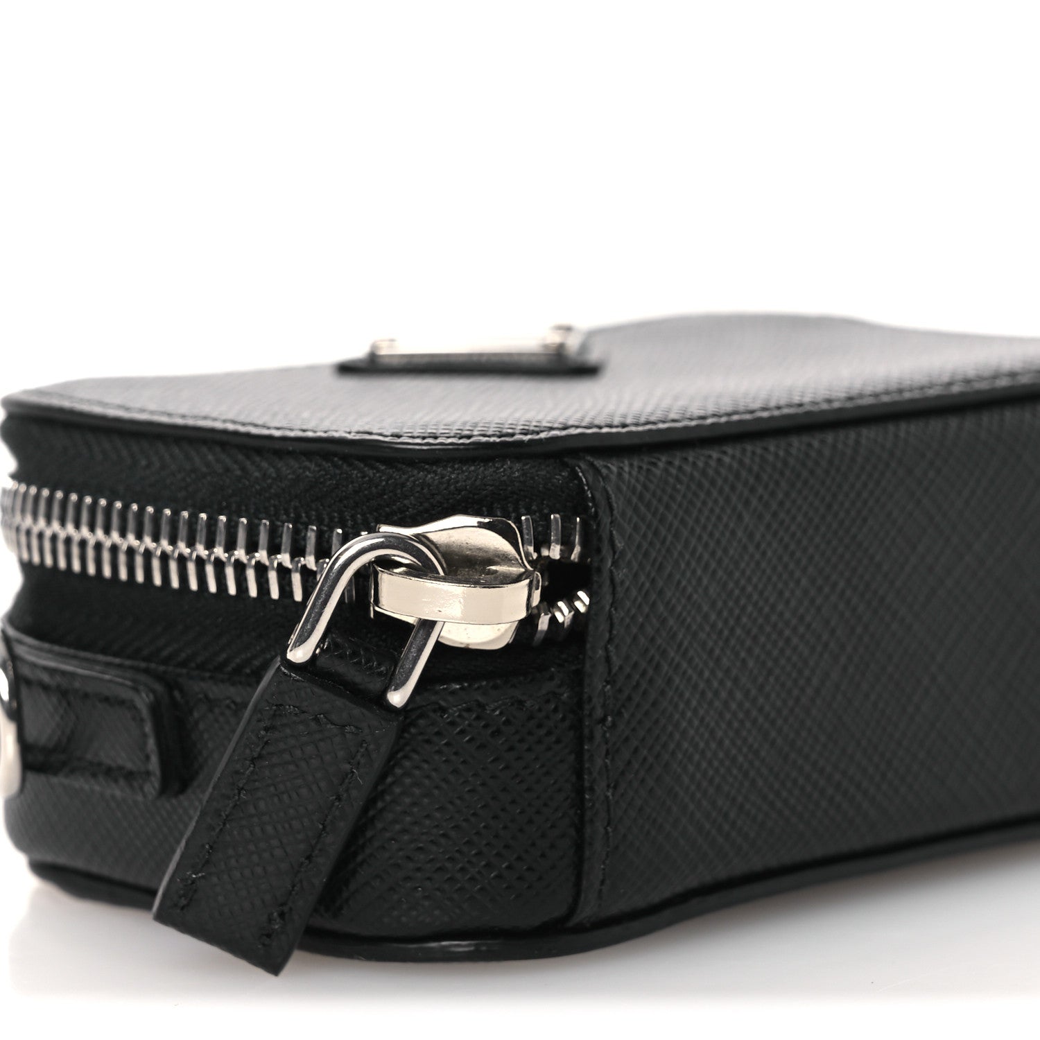 Prada Saffiano Travel Metal Triangle Logo Mini Pouch Shoulder Bag Black 8 of 10