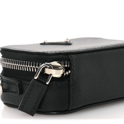 Prada Saffiano Travel Metal Triangle Logo Mini Pouch Shoulder Bag Black 8 of 10