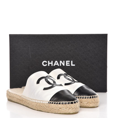Chanel Iridescent Goatskin CC Espadrille Mules 38 Ivory Black 10 of 10