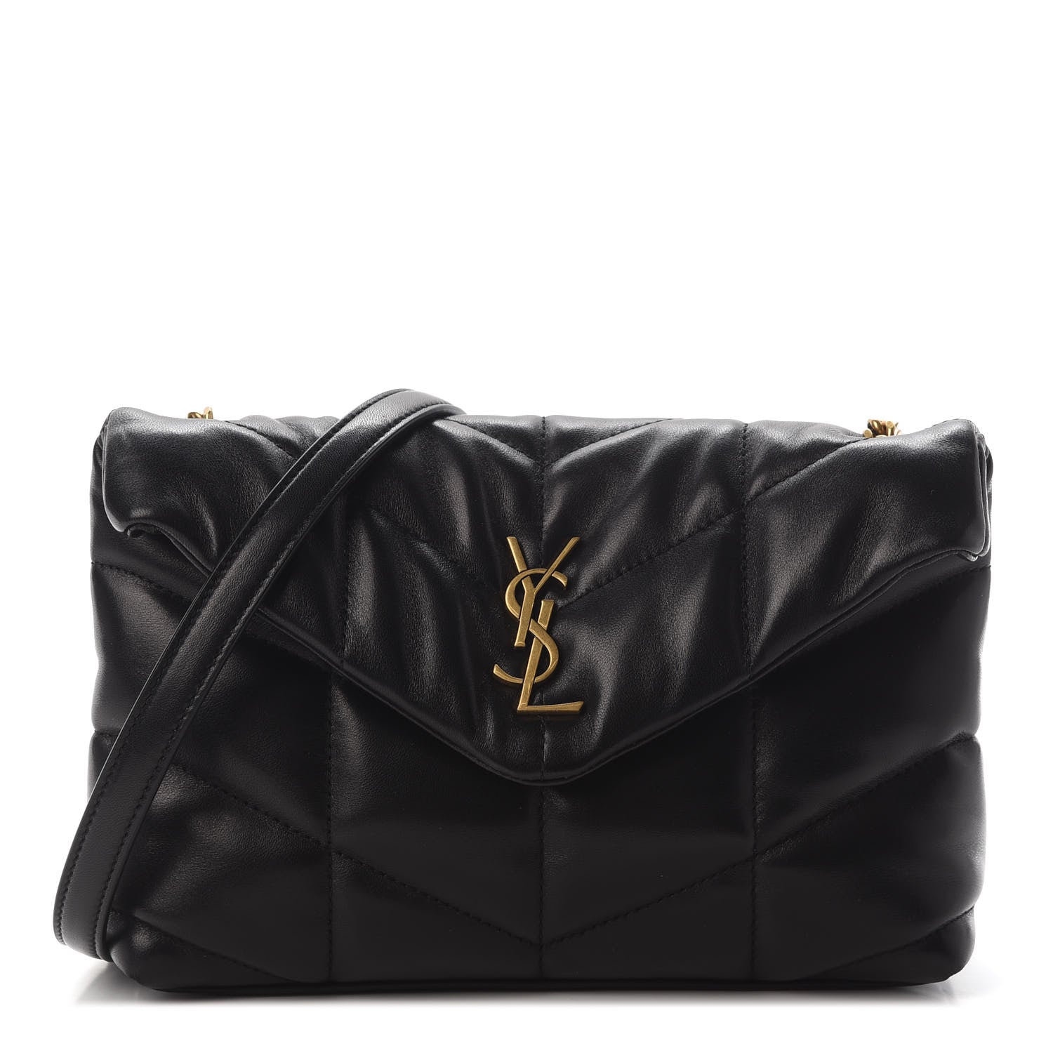 Saint Laurent Lambskin Quilted Toy Loulou Puffer Monogram Chain Satchel Black 1 of 7