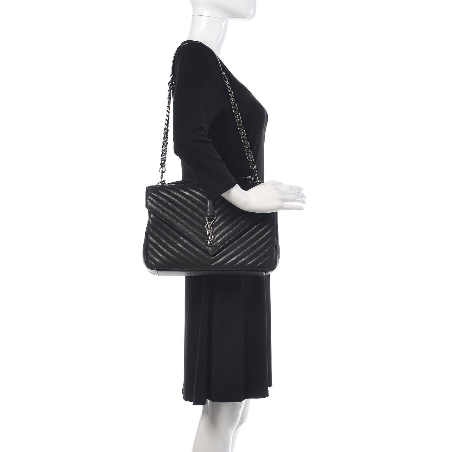 Sheepskin Matelasse Chevron Monogram Large College Satchel Black