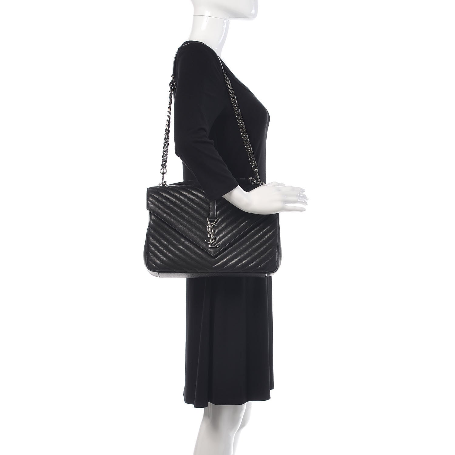 Saint Laurent Sheepskin Matelasse Chevron Monogram Large College Satchel Black 2 of 13