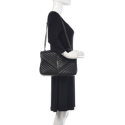 Saint Laurent Sheepskin Matelasse Chevron Monogram Large College Satchel Black 2 of 13