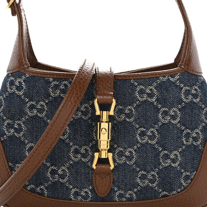 Gucci New Denim GG Monogram Calfskin Mini Jackie 1961 Hobo Blue Tea Cuir 8 of 11