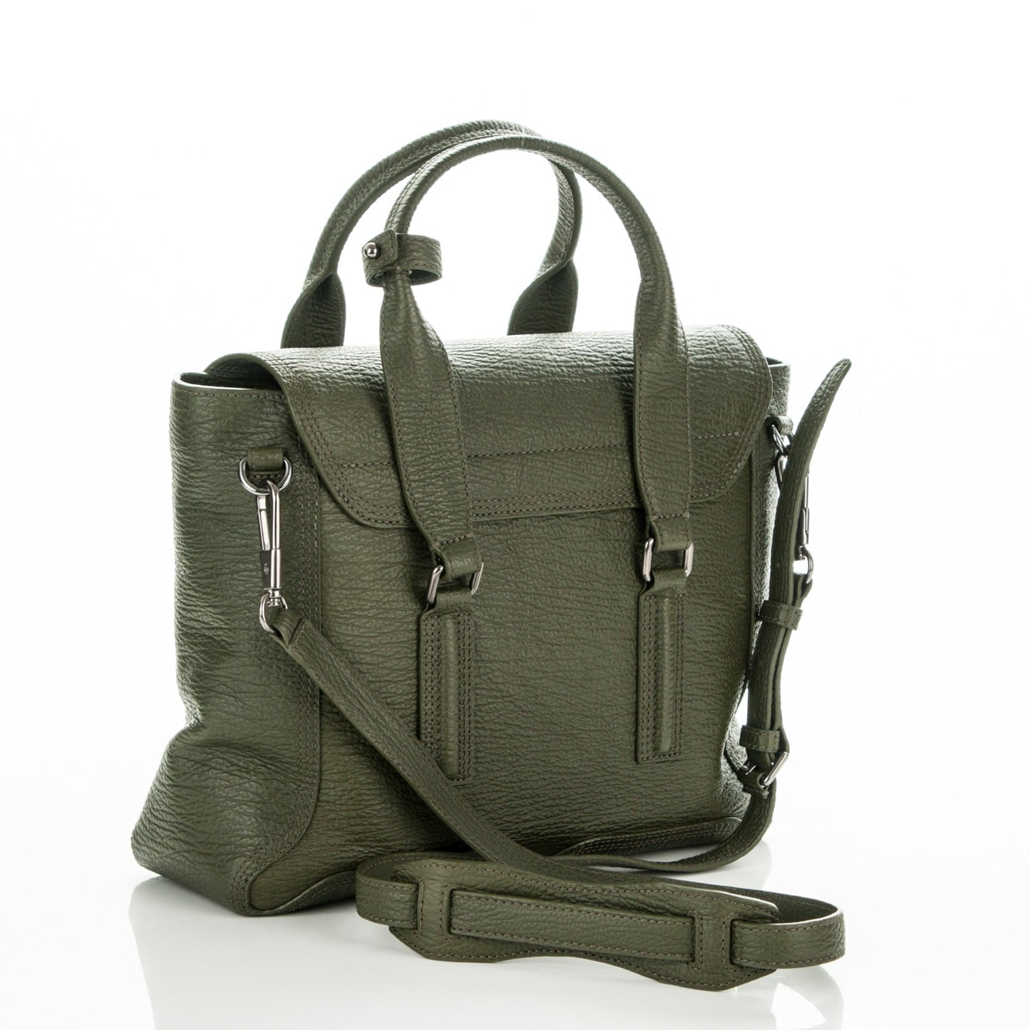 3.1 Textured Calfskin Medium Pashli Satchel Military Green
