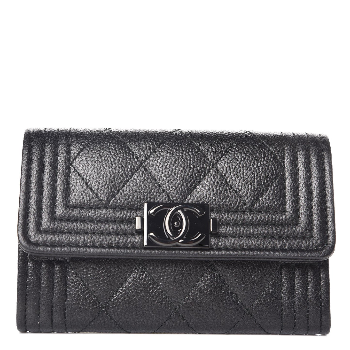 Caviar Quilted Boy Flap Card Holder So Black