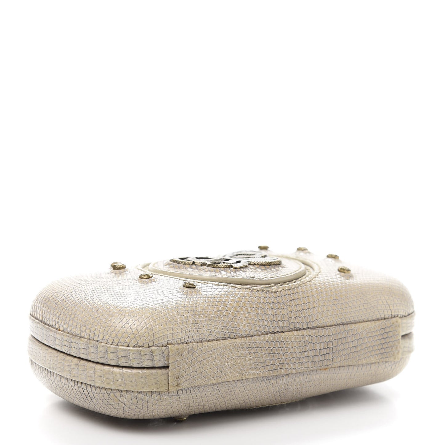 Lizard Studded Knot Clutch Light Beige