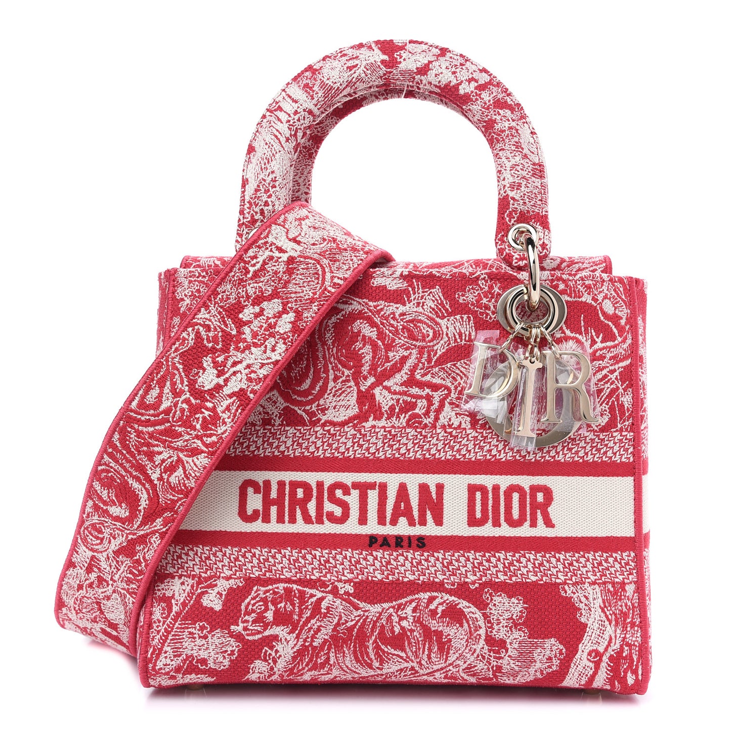 Canvas Toile De Jouy Reverse Embroidered Medium Lady D-Lite Red