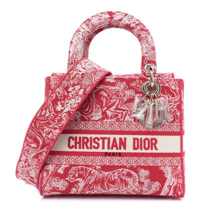 Christian Dior Canvas Toile De Jouy Reverse Embroidered Medium Lady D-Lite Red 1 of 8