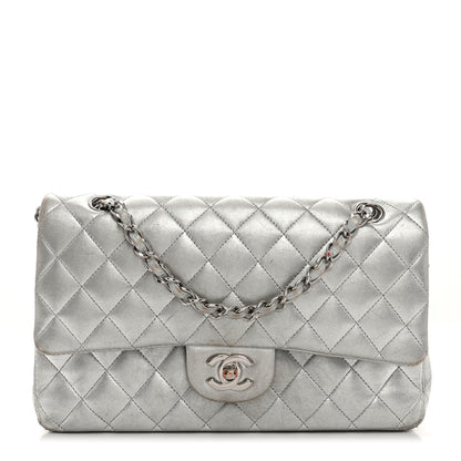 Chanel Metallic Lambskin Quilted Medium Double Flap Silver 1 of 15