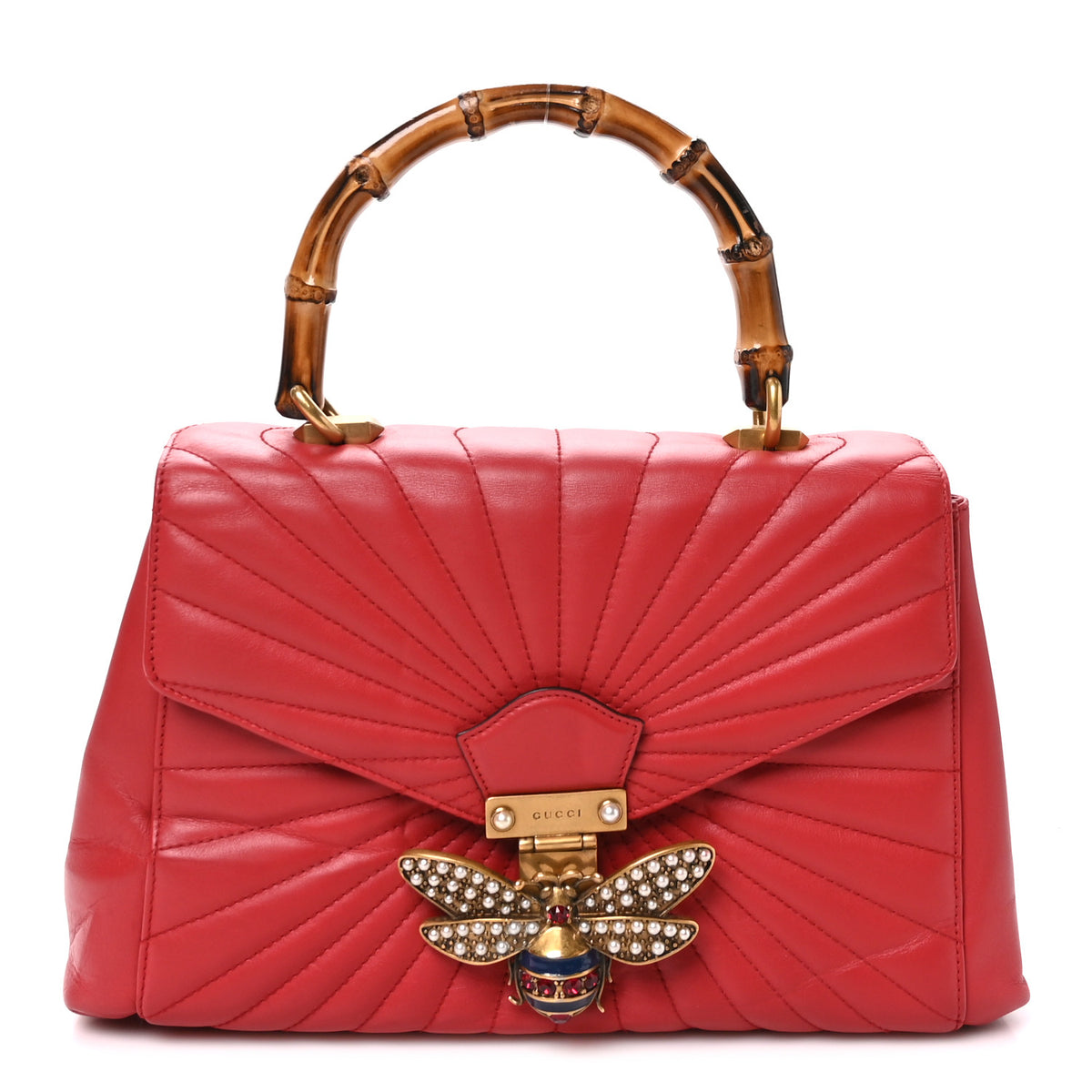 Calfskin Bamboo Trapuntata Queen Margaret Top Handle Bag Hibiscus Red