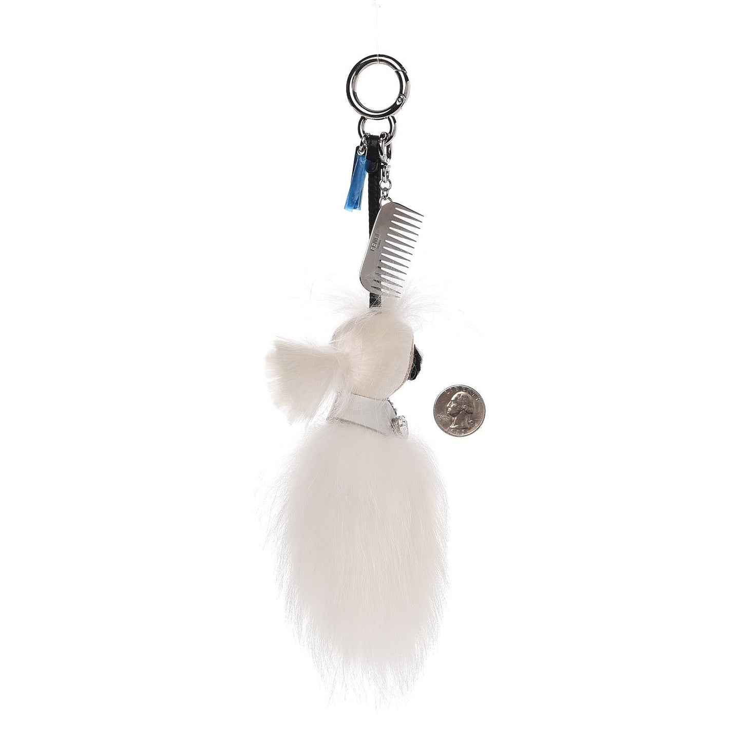 Fox Goat Mink Fur Nappa Crystal Studded Mini Karlito Tuxedo Bag Charm White Multicolor