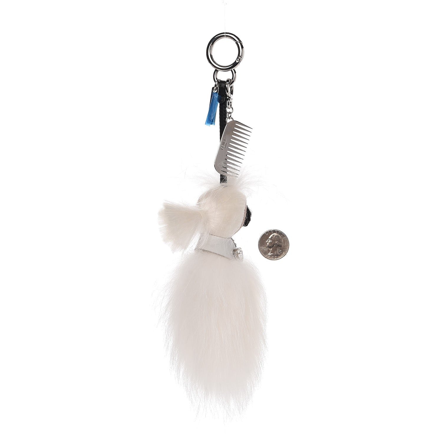 Fendi Fox Goat Mink Fur Nappa Crystal Studded Mini Karlito Tuxedo Bag Charm White Multicolor 2 of 3