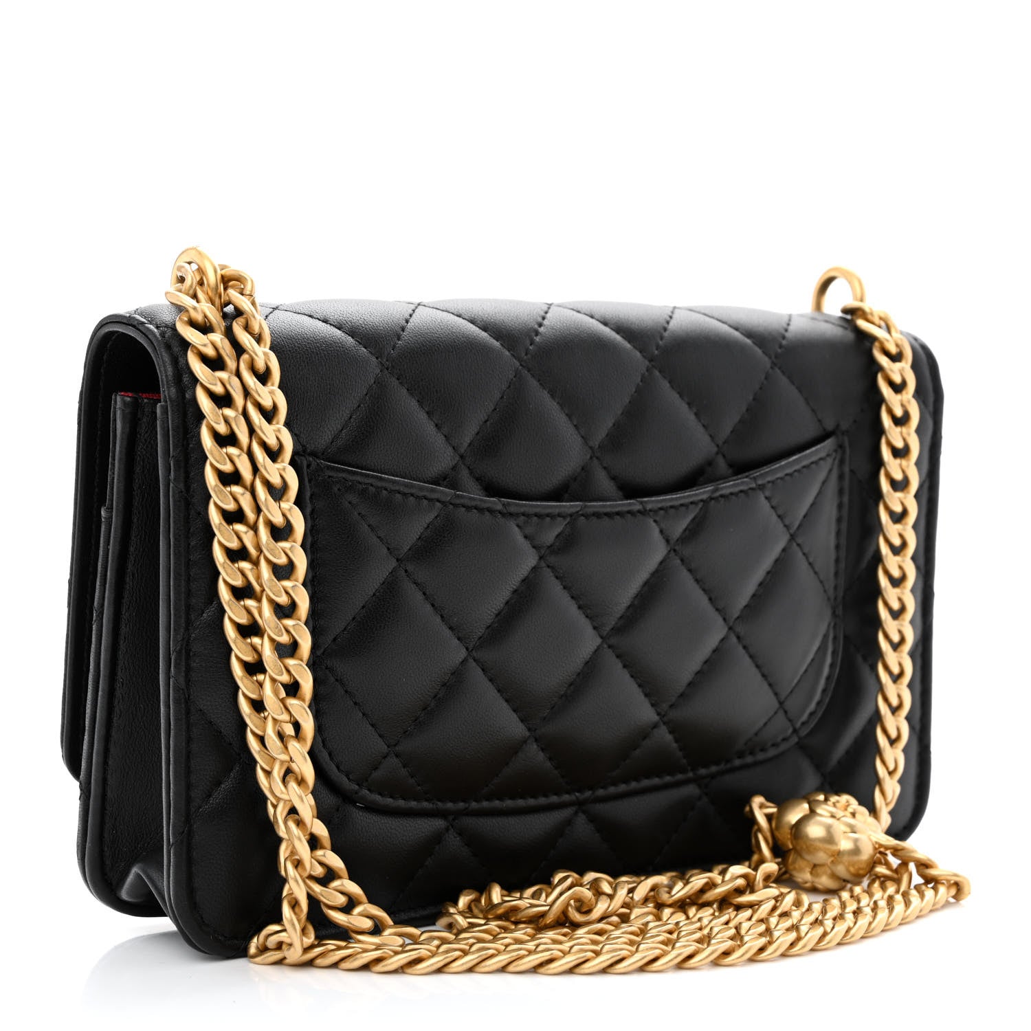 Chanel Lambskin Quilted Sweet Camellia Wallet on Chain WOC Black 3 of 11