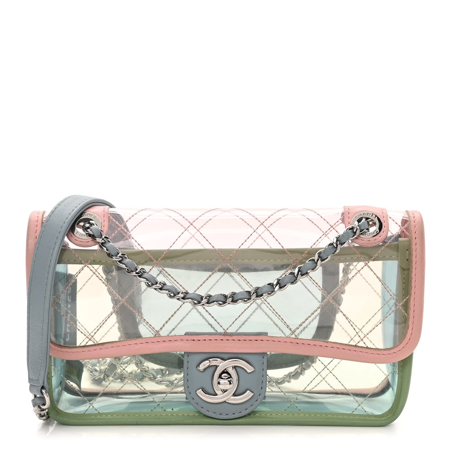 Lambskin PVC Quilted Mini Coco Splash Flap Blue Green