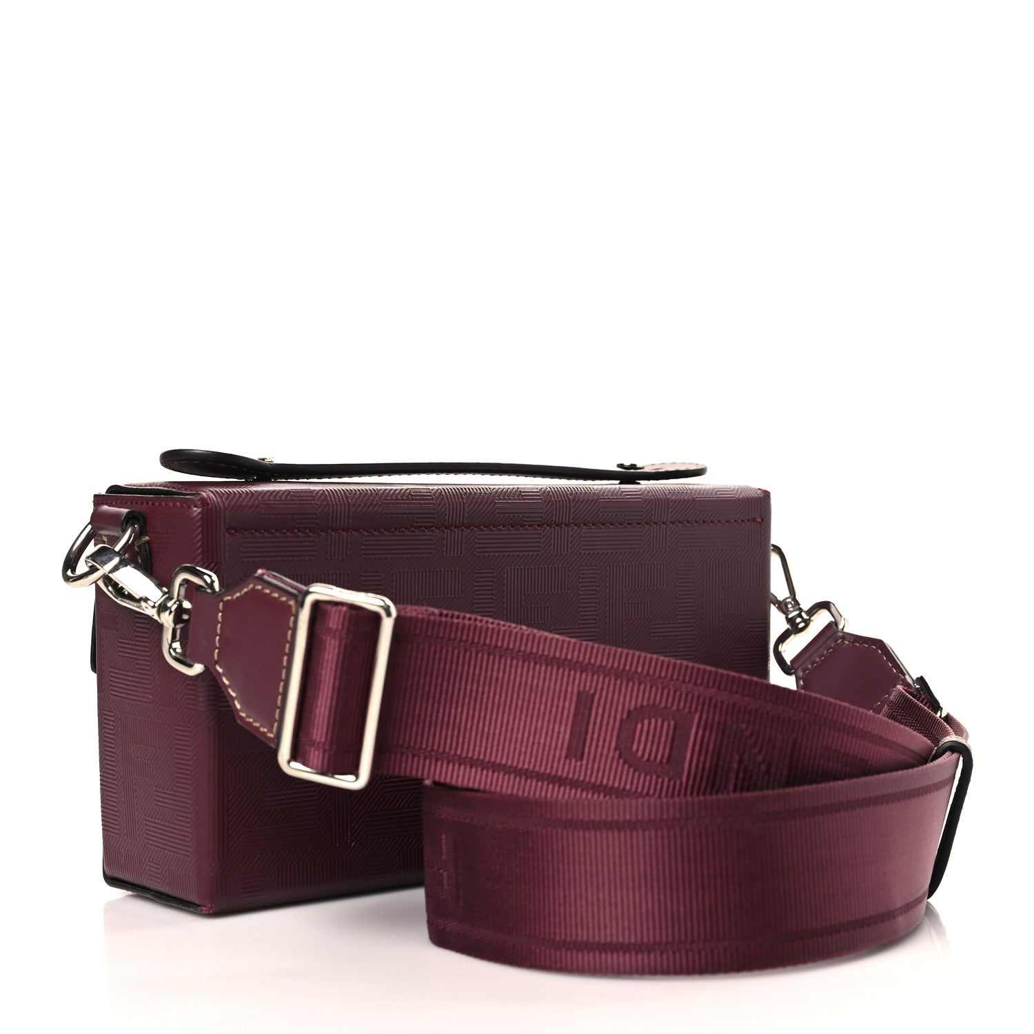 Fendi Vitello King FF Lines Embossed Baguette Soft Trunk Burgundy 3 of 9