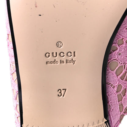Gucci Lace Malaga Kid Womens Princetown Slippers 37 Sugar Pink Skin Rose 8 of 9