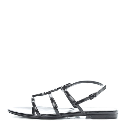Saint Laurent Patent Calfskin Cassandra Monogram Sandals 36.5 Black 1 of 8