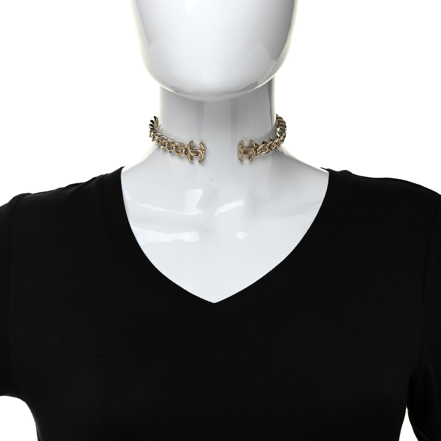 Chanel Metal CC Chain Link Choker Necklace M Gold 2 of 4