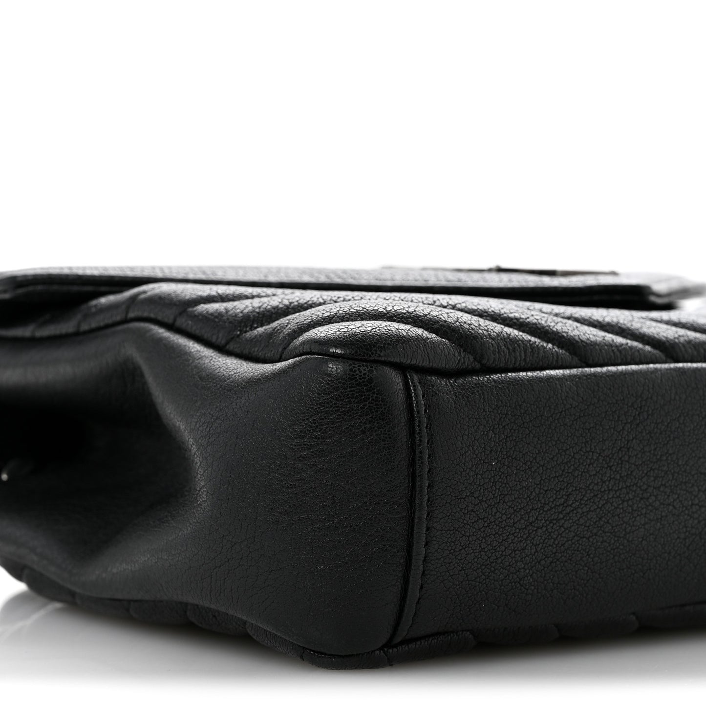 Sheepskin Matelasse Chevron Monogram Medium College Bag Black