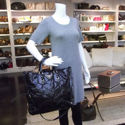 Prada Vernice Chevron Tote Indaco 2 of 11