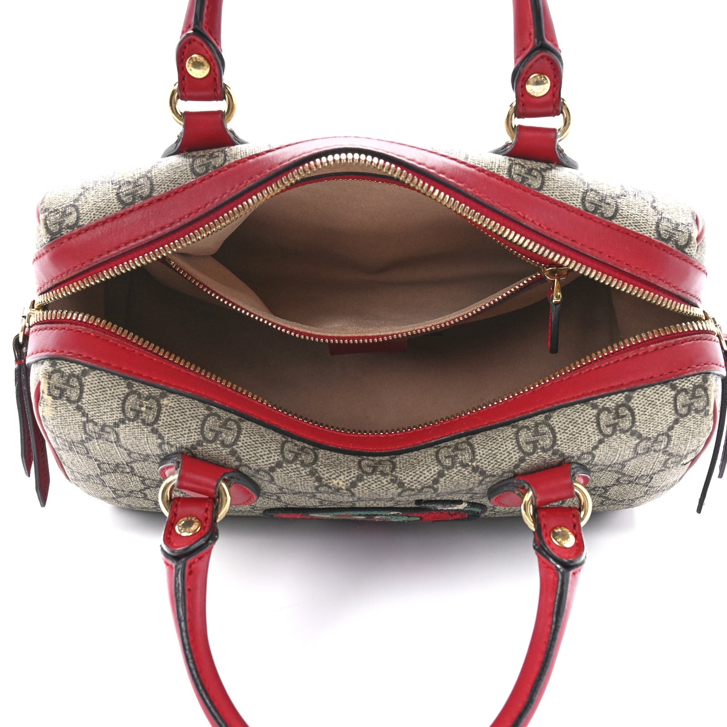 GG Supreme Monogram Kingsnake Heart Embroidered Small Boston Red