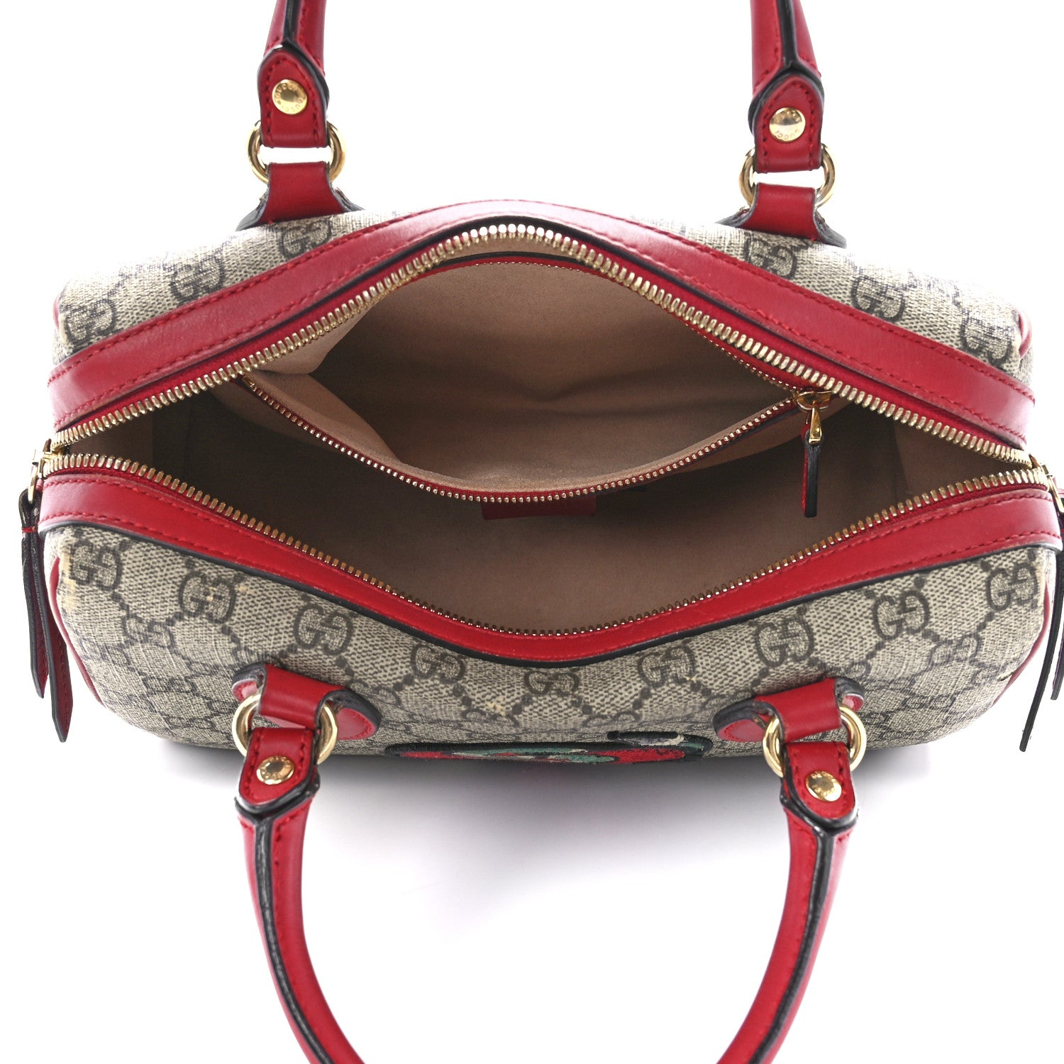 Gucci GG Supreme Monogram Kingsnake Heart Embroidered Small Boston Red 5 of 13
