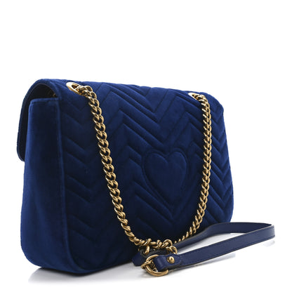 Gucci Velvet Matelasse Medium GG Marmont Shoulder Bag Cobalt Blue 3 of 10