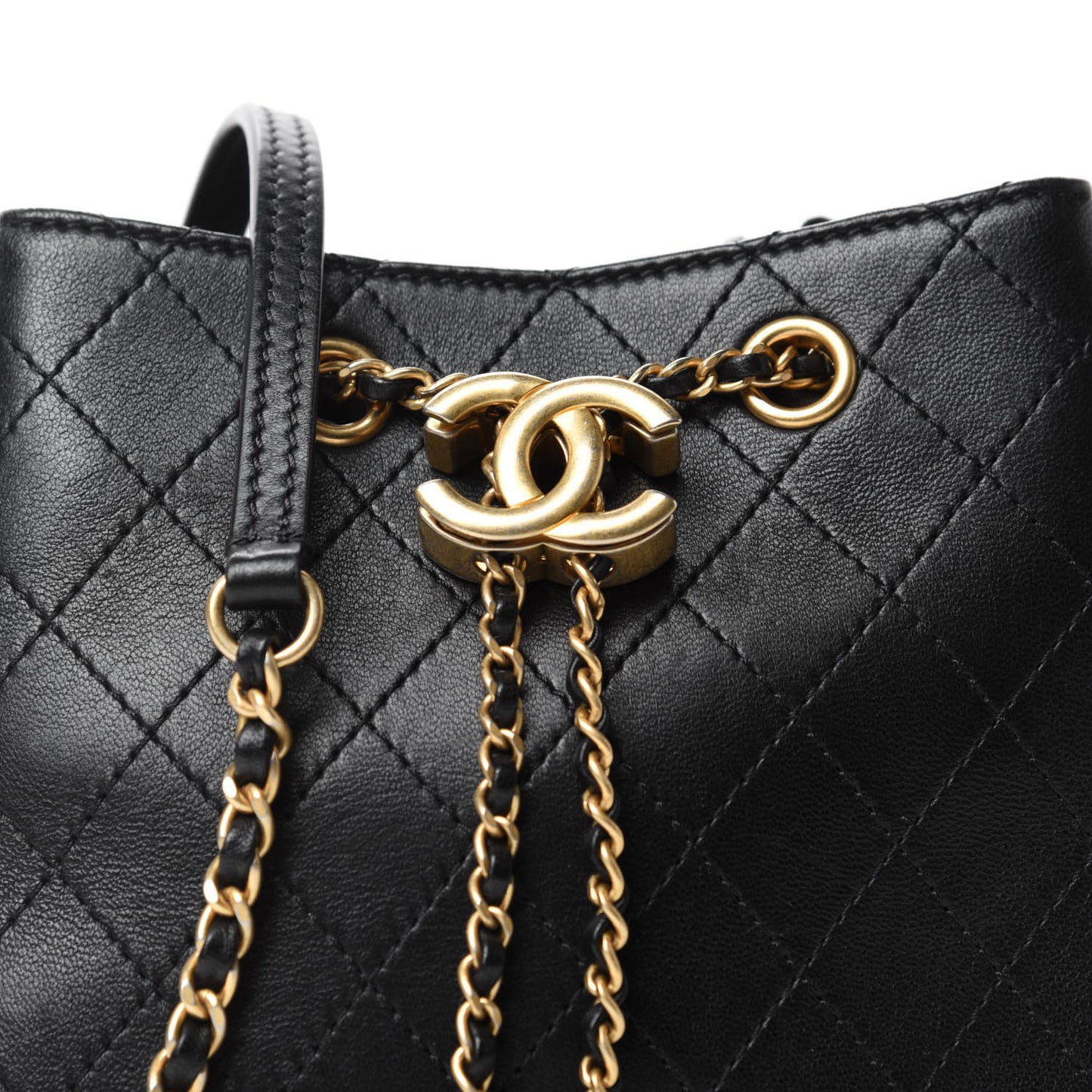 Calfskin Stitched Small Egyptian Amulet Drawstring Bag Black
