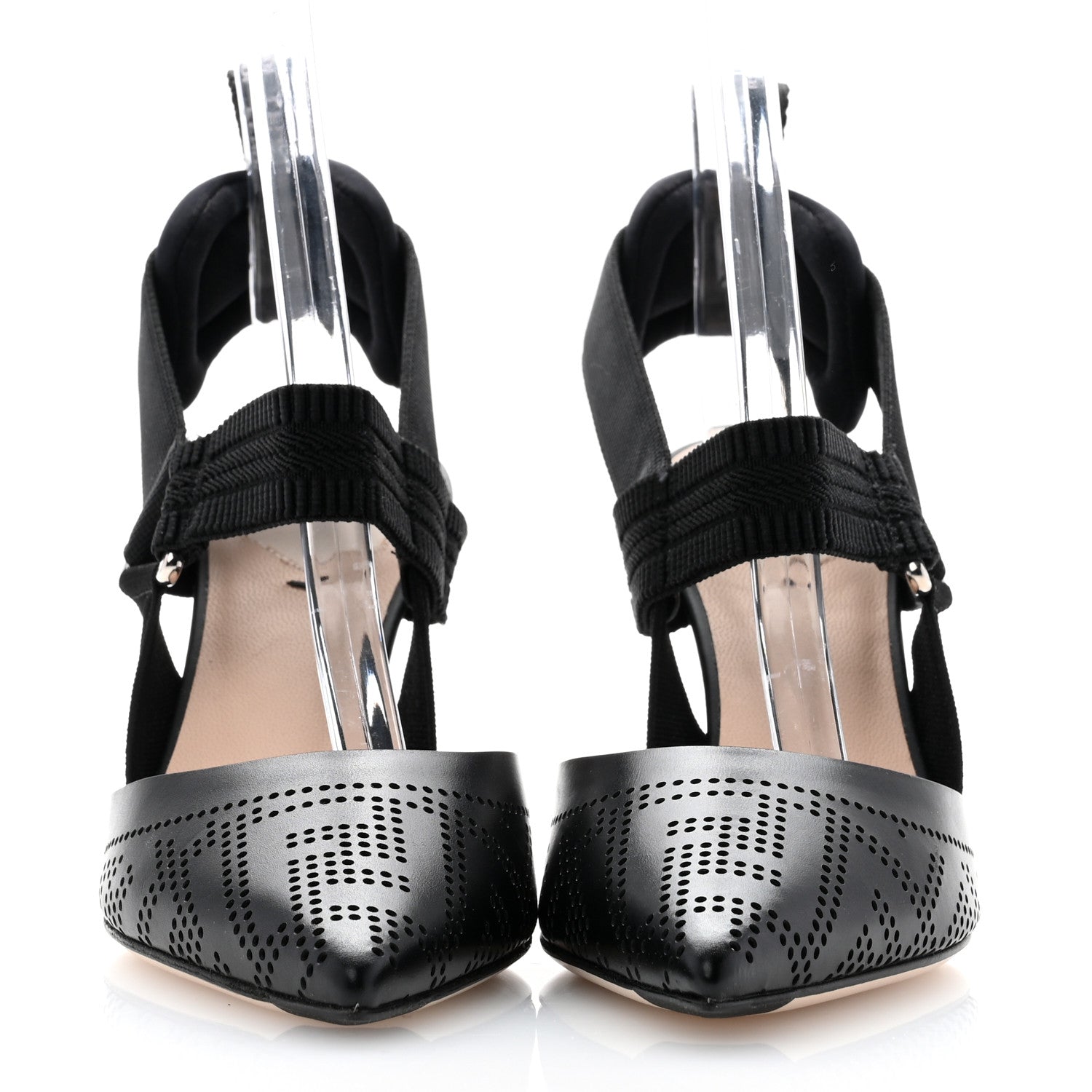 Fendi Calfskin Perforated Colibri 85mm Slingback Pumps 36 Black 2 of 8