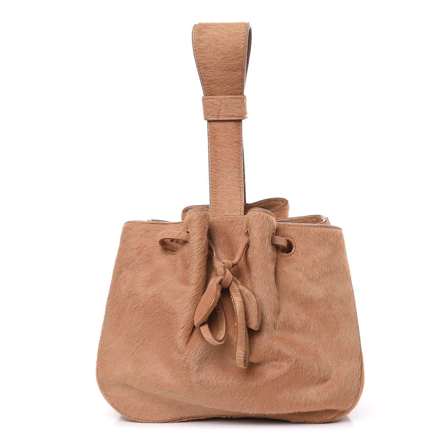 Alaia Calf Hair Bucket Bag Wristlet Camel 1 of 9