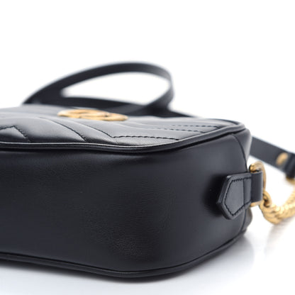 Gucci Calfskin Matelasse Mini GG Marmont Chain Shoulder Bag Black 9 of 9