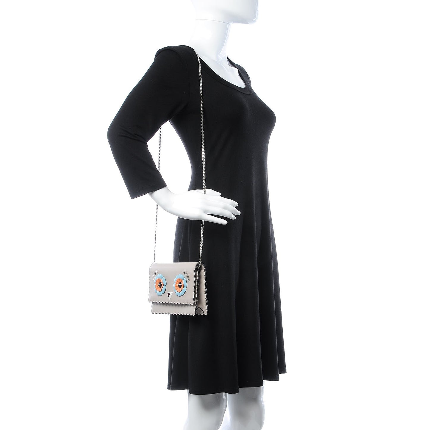 Vitello Century Lucido Nappa Hypnoteyes Scalloped Studded Tube Wallet on Chain Grigio Polvere Turchese Pallido Multicolor