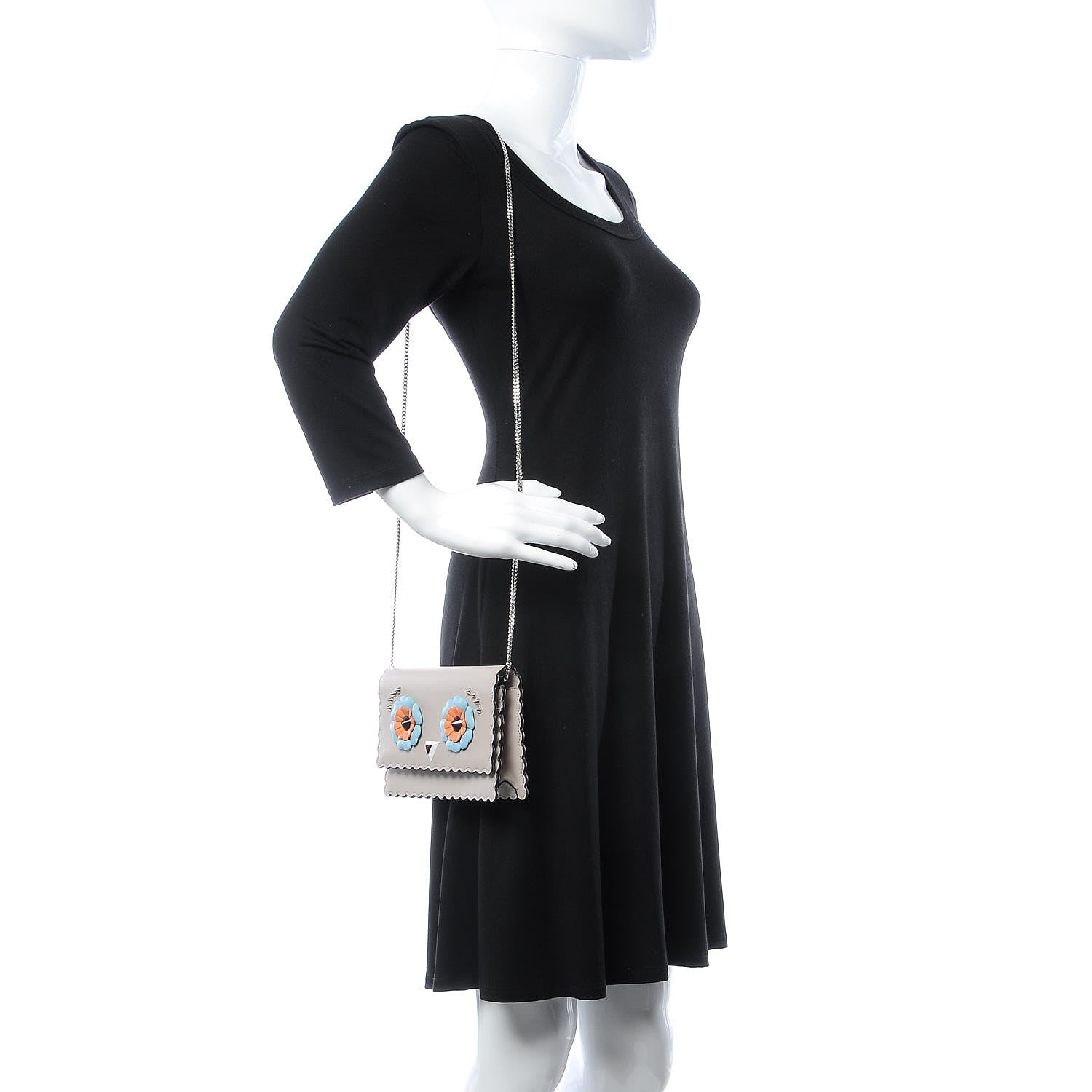Fendi Vitello Century Lucido Nappa Hypnoteyes Scalloped Studded Tube Wallet on Chain Grigio Polvere Turchese Pallido Multicolor 2 of 11