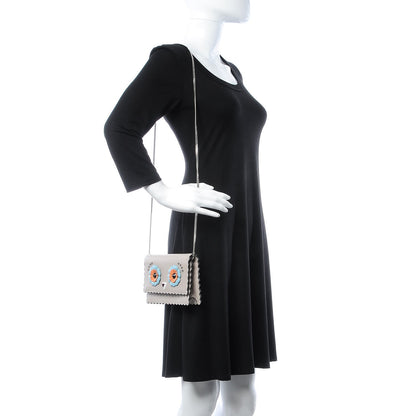 Fendi Vitello Century Lucido Nappa Hypnoteyes Scalloped Studded Tube Wallet on Chain Grigio Polvere Turchese Pallido Multicolor 2 of 11