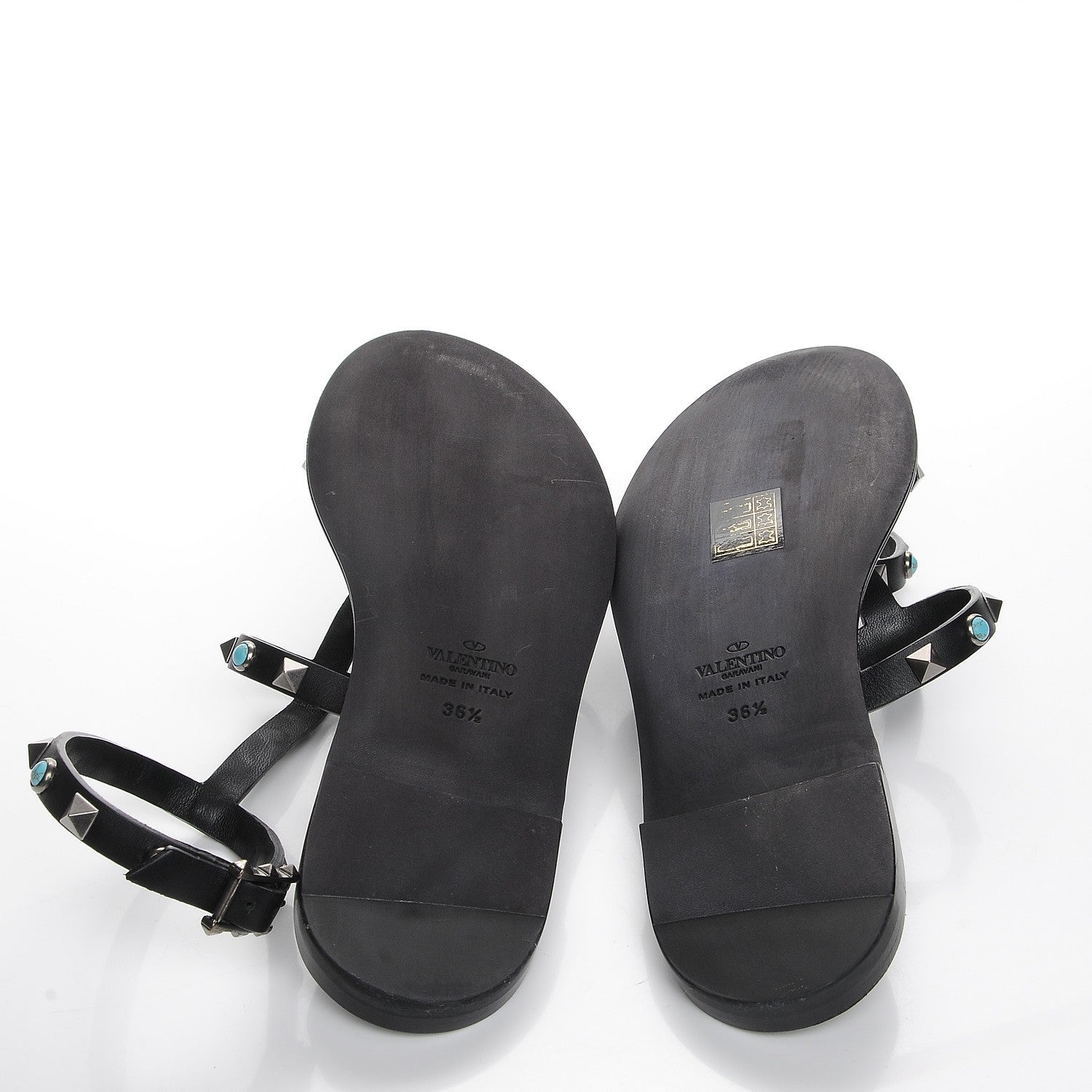 Valentino Garavani Calfskin Rockstud Rolling Ankle Strap Flat Sandals 36.5 Black 5 of 9