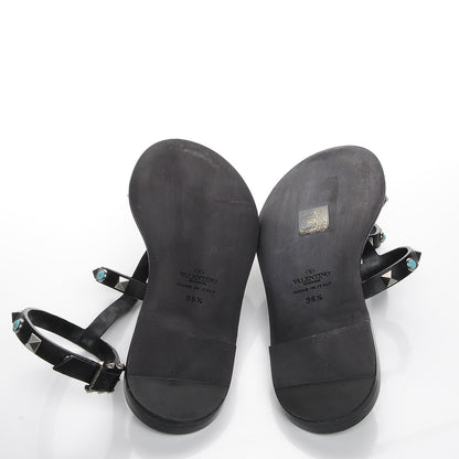 Valentino Garavani Calfskin Rockstud Rolling Ankle Strap Flat Sandals 36.5 Black 5 of 9