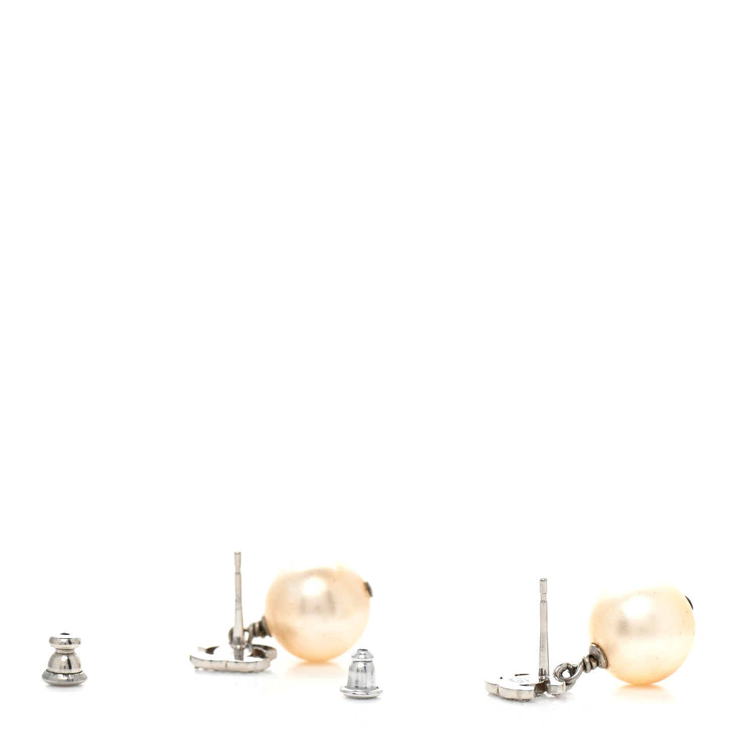Chanel Crystal Pearl CC Drop Earrings Silver 3 of 5