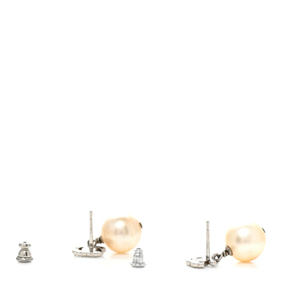 Chanel Crystal Pearl CC Drop Earrings Silver 3 of 5