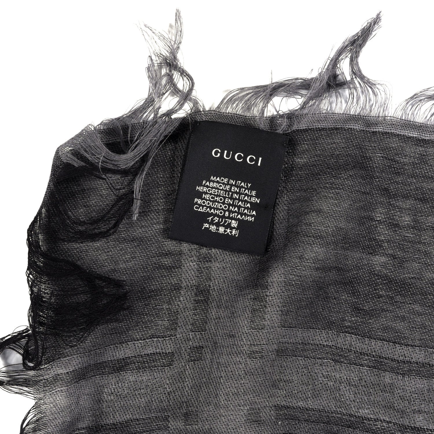 Gucci Wool Silk GG Monogram Diamante Plaid Surviee Shawl Graphite Black 4 of 4