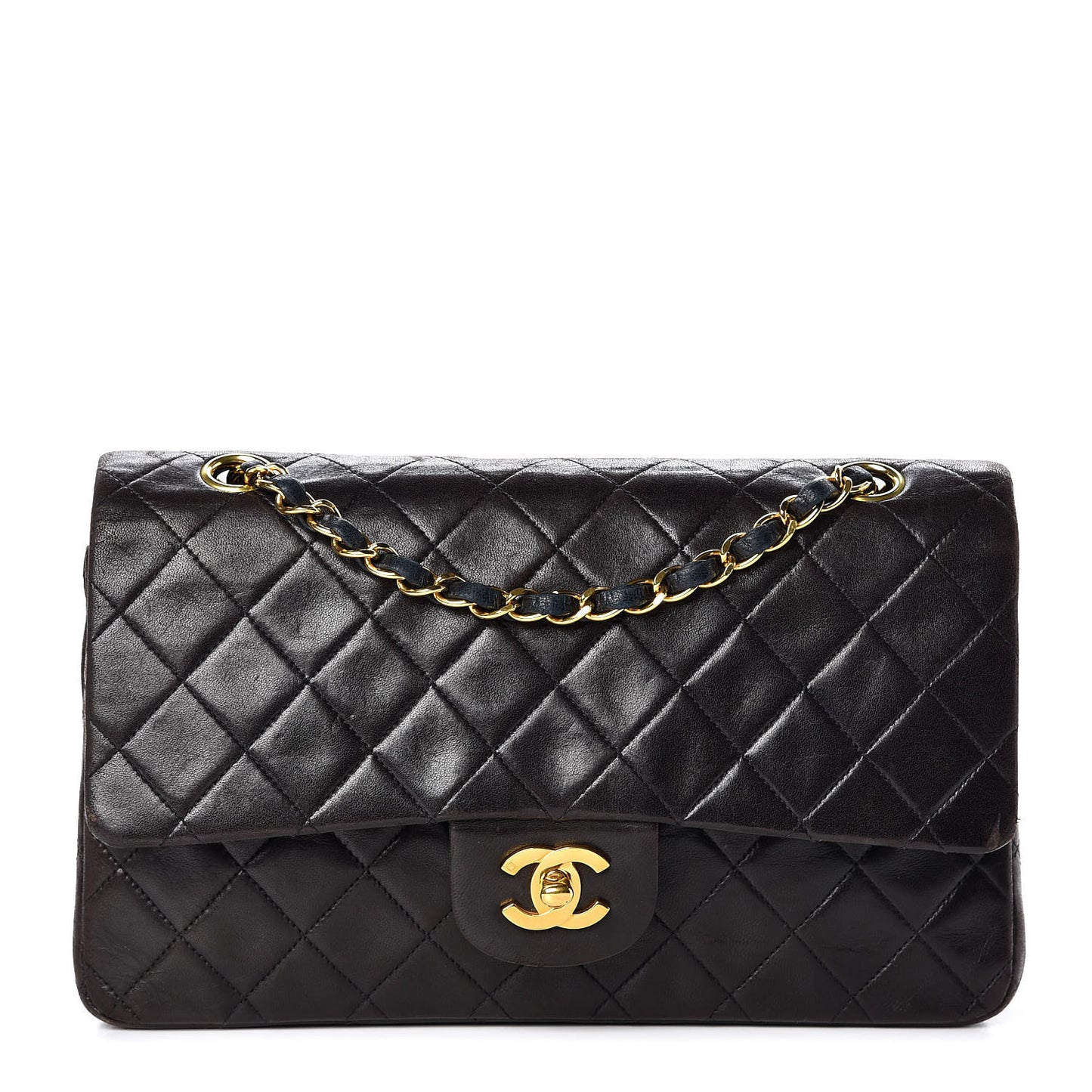 Lambskin Quilted Medium Double Flap Black